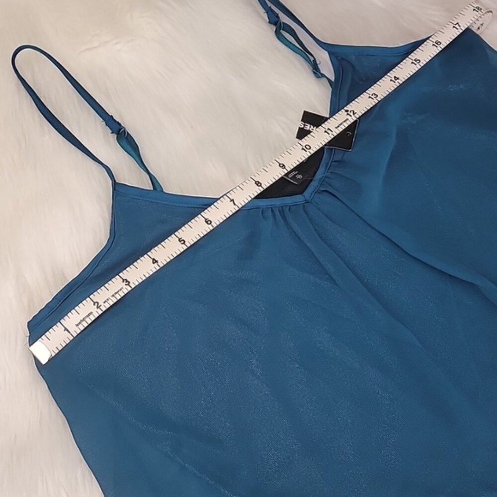 EXPRESS NeW Teal Black Silver Sparkle Glitter Underlay Flowy Ruched Cami Top XS - Picture 5 of 7
